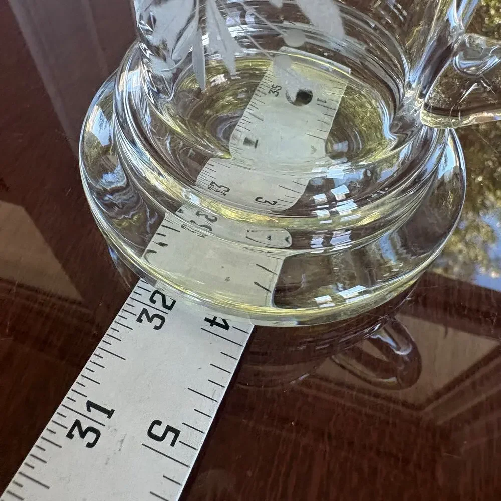 Vintage Etched Glass Creamer Pitcher Floral Clear Glass Cream Server